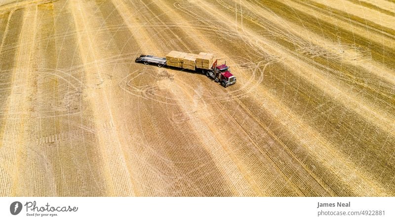 Fresh Cut Hay Bales Being Loaded grass dry natural color hay nature land grain loading background red agriculture harvested summer drone golden outdoors farm