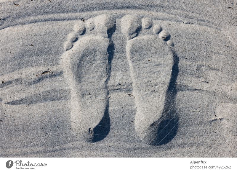 Very ecological footprint Footprints in the sand footprints Beach Tracks Sand Nature Barefoot Freedom Feet coast Exterior shot Sandy beach heel Toes
