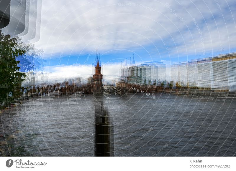 Oberbaum Bridge in Berlin multiple exposure Oberbaumbrücke Capital city Tourist Attraction voyage travel Tourism Spree Reference point Brick GDR Architecture