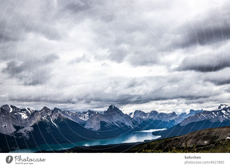 cloud mountains Lake Maligne Glacier Weather Clouds Impressive high up Rocky Mountains Wanderlust Vacation & Travel Freedom Far-off places Deserted Colour photo