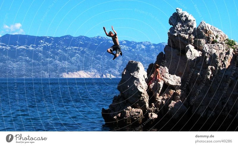 the jump Jump Fellow Man Croatia Baška Vacation & Travel Ocean Clouds Summer Rock Adriatic Sea Sky Sun