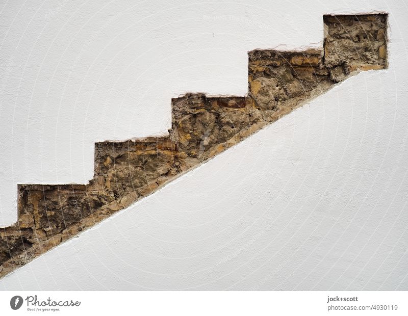 Crime scene | Staircase from a long time ago Stairs Historic Architecture Simple White Symmetry Visible Diagonal Structures and shapes Neutral Background