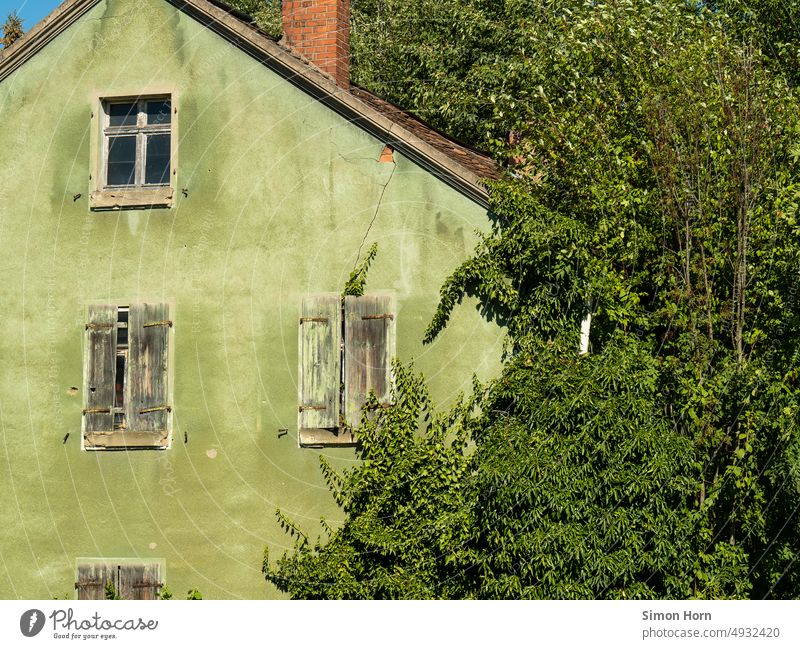 House in Sleeping Beauty House (Residential Structure) renaturation green Vacancy Change overgrown disintegrate Ruin Green Green facade Shutter Old vacant house