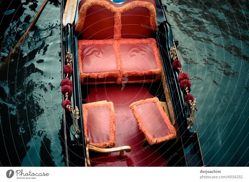 Please take a seat.  A gondola ride in one of the lagoon of Venice. Gondola (Boat) Exterior shot Channel Watercraft Boating trip Colour photo Italy Day Tourism