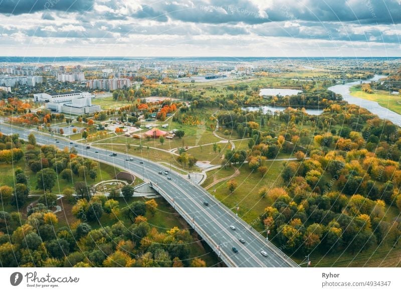 Mahiliou, Belarus. Mogilev Cityscape And Kastrychnitski District. Aerial View Of Skyline In Autumn Day. Bird's-eye View Mahilyow aerial aerial view attitude