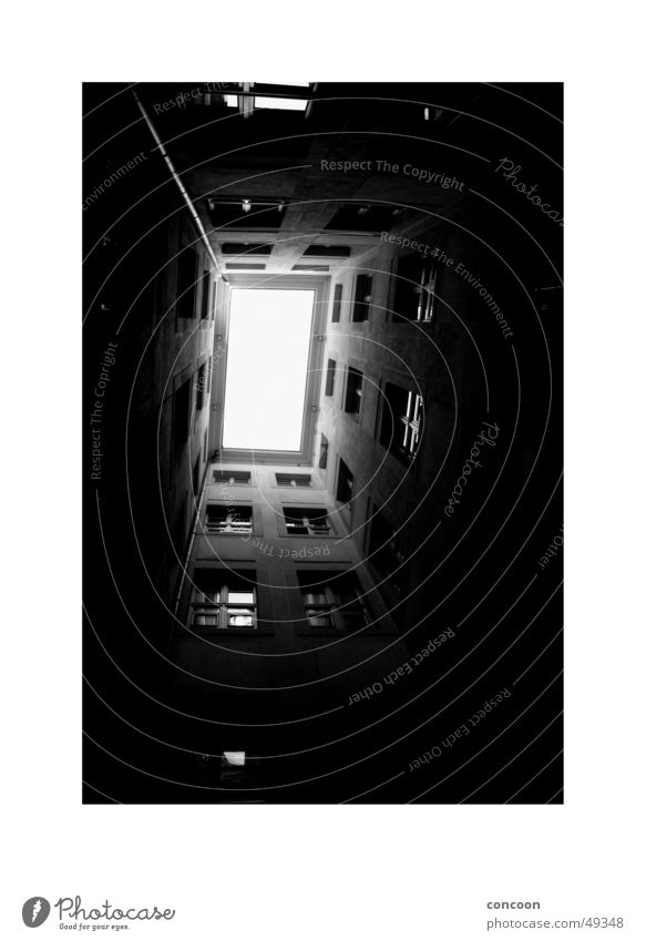 light Backyard Window Tunnel Interior courtyard Column Perspective B/W Black & white photo Above Penitentiary