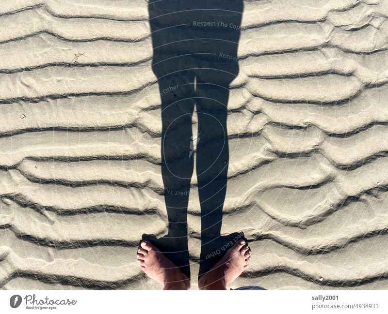we must not put the sand in our heads now | ... Beach Sand Shadow Feet Mud flats Low tide Waves North Sea Tide coast Stand Summer Barefoot Groove
