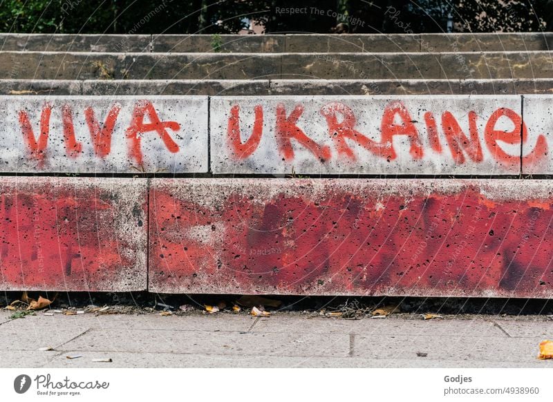Stairs with the inscription 'Viva Ukraine War Peace Sign Hope Solidarity Politics and state Freedom Symbols and metaphors Peace Wish Ukraine war Human rights