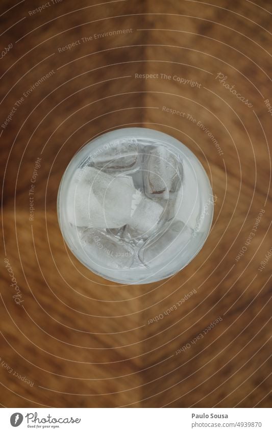 Glass with ice cubes Ice Ice cube view from above Bird's-eye view Beverage Colour photo drink Cold glass alcohol Cold drink delicious table refreshment liquid