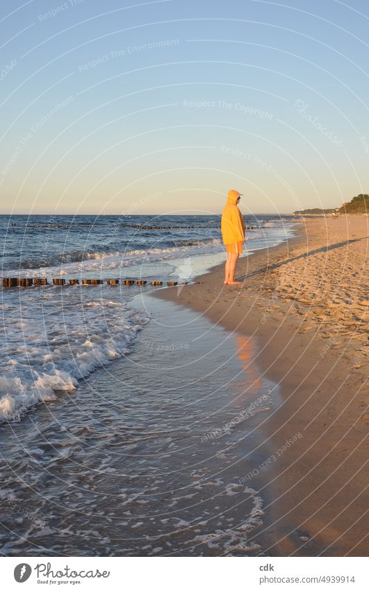 In the evening light at the Baltic Sea | beach walk at sunset. Human being Man person Beach Sand Ocean coast Light Sun Sunlight Sunset Walk on the beach