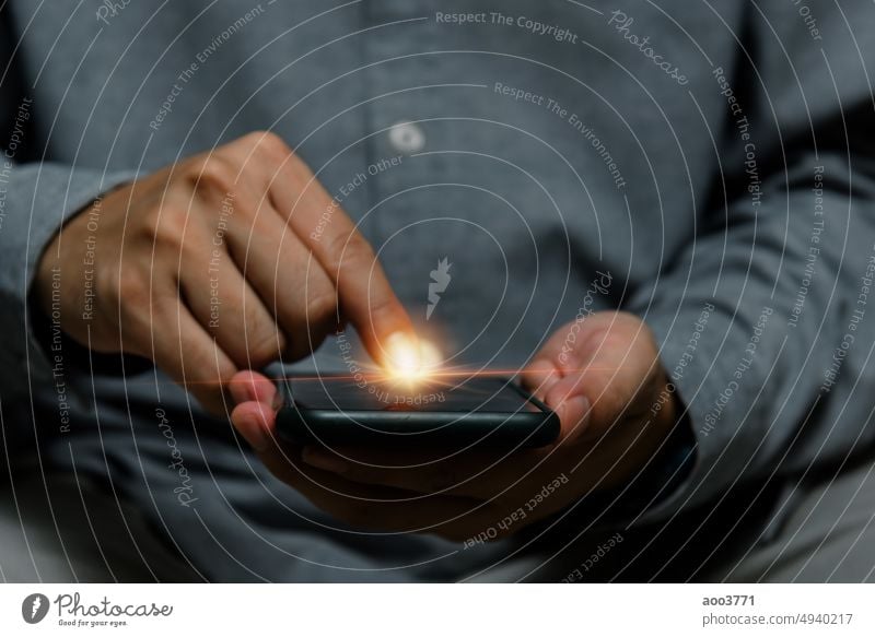 man using point finger on screen mobile smart phone.Business technology digital internet network concept. smartphone communication hand mobile phone lifestyle