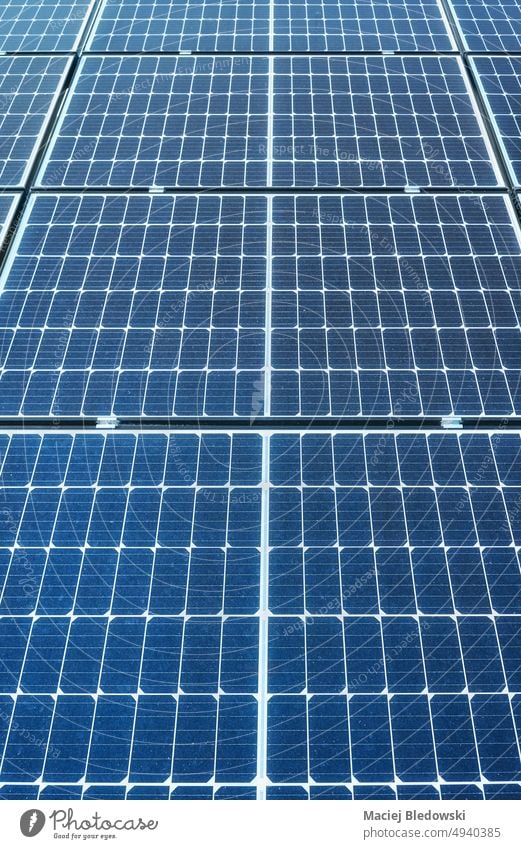 Close up picture of photovoltaic modules, selective focus. PV solar cell panel energy background solar electric panel RES green energy sky renewable environment