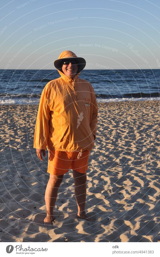 Summer by the sea | man in orange | beach walk in the sunset. Human being person Man more adult on the Baltic Sea on the beach Beach Sand Ocean coast