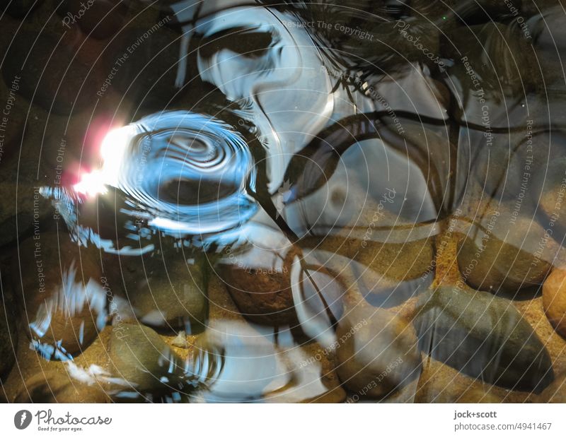 Reflection on moving water surface Water Stone Well Diffuse Abstract Silhouette Structures and shapes Surface of water Undulating Light (Natural Phenomenon)