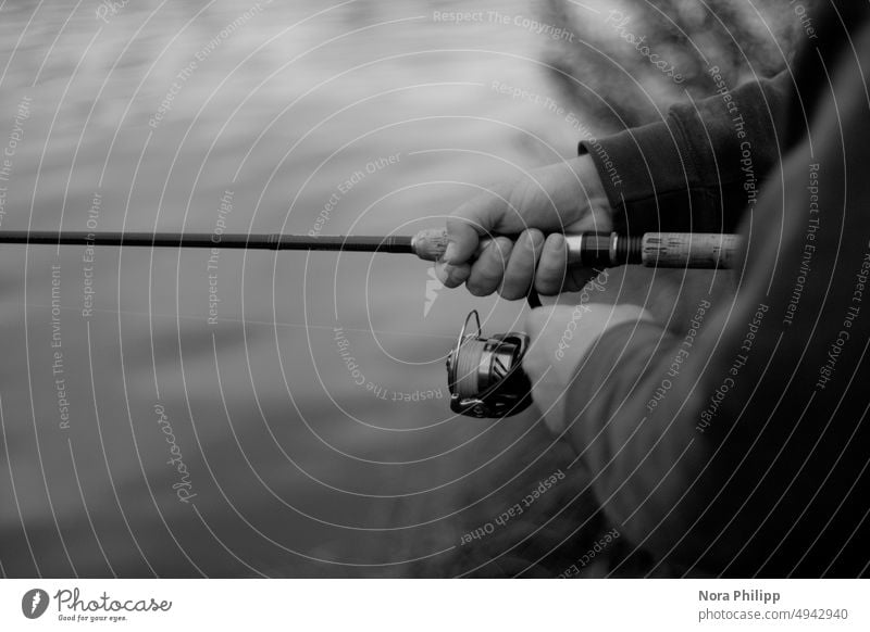 anglers Angler fish hands Water Sports Fisherman River Relaxation Nature free time Coil Fishing rod Black & white photo Leisure and hobbies tranquillity