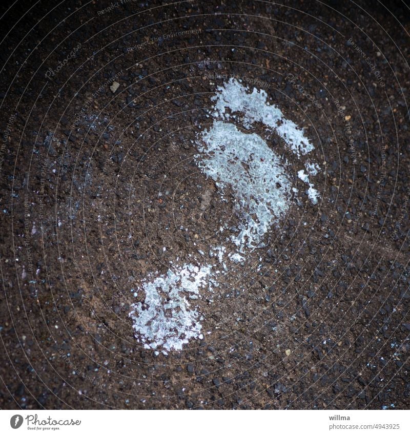 Crime Scene | Footprint from the Cretaceous Period footprint Barefoot Chalk Colour light blue asphalt Toeprint forensics