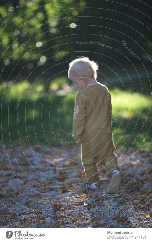 Back view of blonde child walking and looking towards the ground sad Boy (child) Posture Child Rear view Meditative Human being Infancy Childhood memory