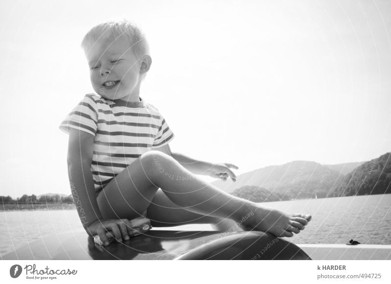 sailor Trip Cruise Summer Aquatics Child Human being Masculine Boy (child) Infancy 1 1 - 3 years Toddler Nature Landscape Water Hill Mountain Lake Boating trip