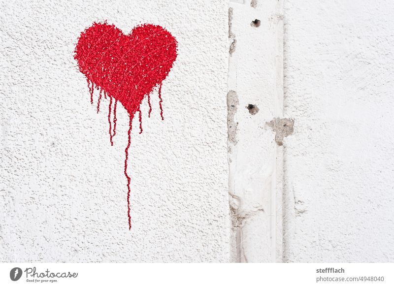 Red heart sprayed on the white roughcast wall Heart Love Wall (building) White sprayer Spray can Graffiti Emotions Wall (barrier) Romance Infatuation Sign