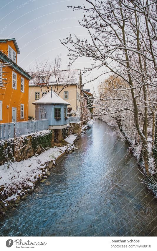 Erfurt in winter view of river Gera variegated Vacation & Travel colourful Sightseeing Day City trip Manmade structures Cold Winter vacation Thuringia