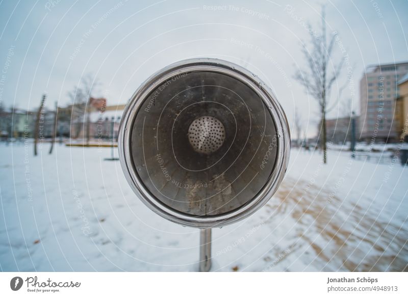 Speech tube on a playground in Erfurt Deserted out Snow Cold chill Winter Speaking tube To talk Language Means of communication sound Listening Wintertime