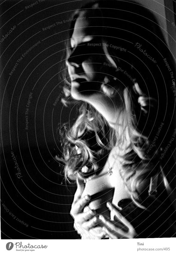 heartbeat Style Portrait photograph Woman Underwear Hand Black White Human being Black & white photo Shadow