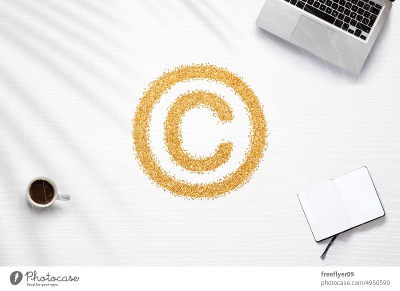 Scene about copyright on a home office intellectual property symbol sign earning money working remote copy space economy investment business success finance