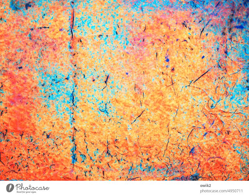 Pointillism Container Multicoloured Blue Orange Turquoise Metal Old Colour photo Rust Abstract Detail Tin Tracks Transience remnants Flake off Ravages of time
