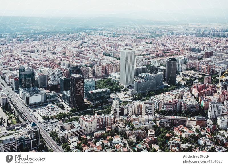 Landscape of city with developed infrastructure building architecture development aerial square spain outdoors madrid capital street urban sky famous background
