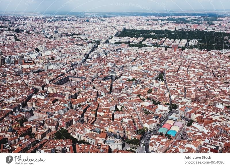 Landscape of city with developed infrastructure building architecture development aerial square spain outdoors madrid capital street urban skyline forest famous