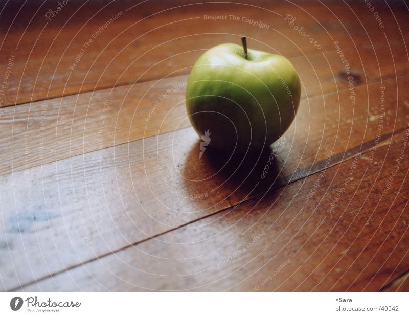 green Wood Green Light Apple Shadow Floor covering Wooden floor Reflection Healthy Eating Deserted Copy Space left Copy Space bottom Wood grain