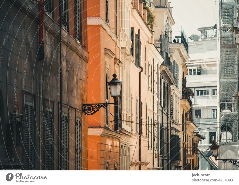 Alley between light and shadow Rome Italy Housefront Architecture Facade Vintage Old town Downtown Town house (City: Block of flats) Light (Natural Phenomenon)