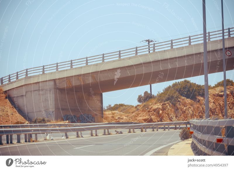 Impression highway 90 Highway Street Traffic infrastructure Environment Authentic Structures and shapes Architecture Bridge Concrete Cloudless sky Crash barrier
