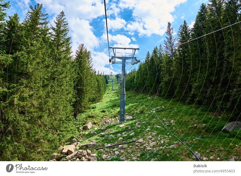 Mountains with open cable cars lift, Karpacz, Poland mountains aerial forest line summer karpacz background nature funicular resort poland sniezka adventure