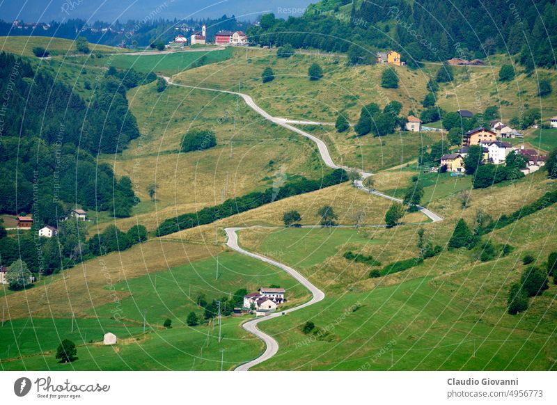 Landscape on the plateau of Asiago, Vicenza Europe Italy Veneto day green landscape mountain nature photography road summer travel vacation valley view woods