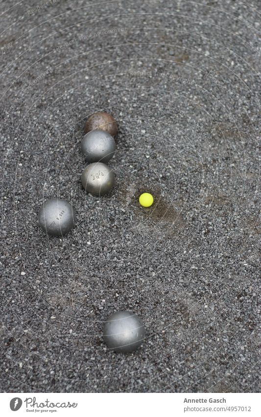 Boule with sow Boules Sow petanque game Swine Playing out Outdoor facilities Yellow gravel balls