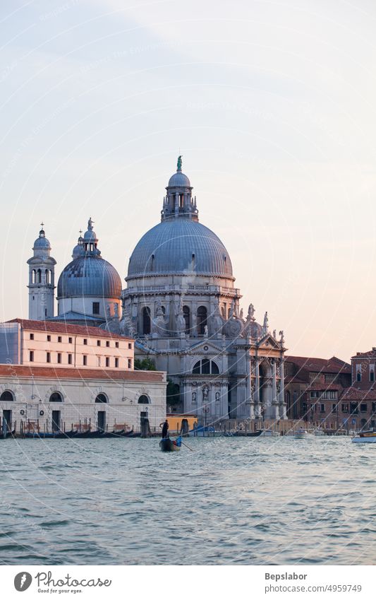 View of the Basilica of St Mary of Health at sunset, Venice European Renaissance Venetian art attraction basilica basilica of St. Mary of Health in Venice bell