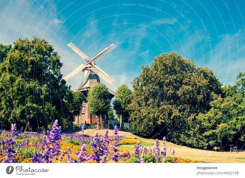 Herdentorsmühle. Windmill in the city wall, wall of the city of Bremen. Old windmill in a public park in the Free Hanseatic City of Bremen. Germany