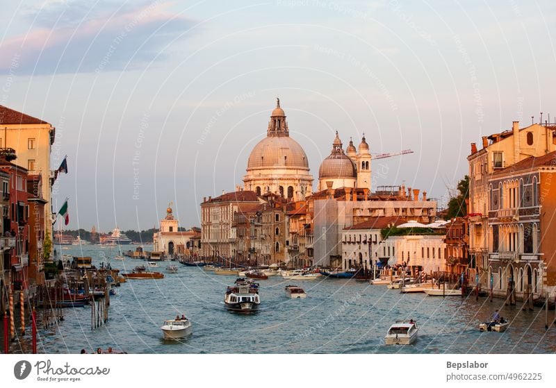 Sunset view of the famous Basilica of St Mary of Health in Venice European Renaissance Venetian art attraction basilica basilica of St. Mary of Health in Venice