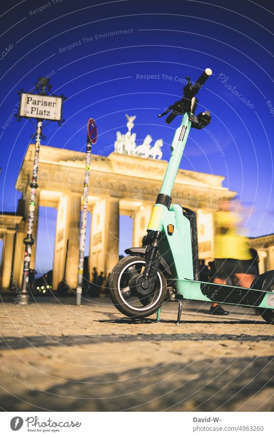 Pariser Platz with e-scooter and Brandenburg Gate in the evening Berlin Capital city Monument Germany Landmark Tourist Attraction Manmade structures Tourism