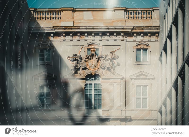 Humboldt Forum meets bicycle Architecture Downtown Berlin Tourist Attraction Sightseeing reconstruction Double exposure Interior courtyard Silhouette Facade