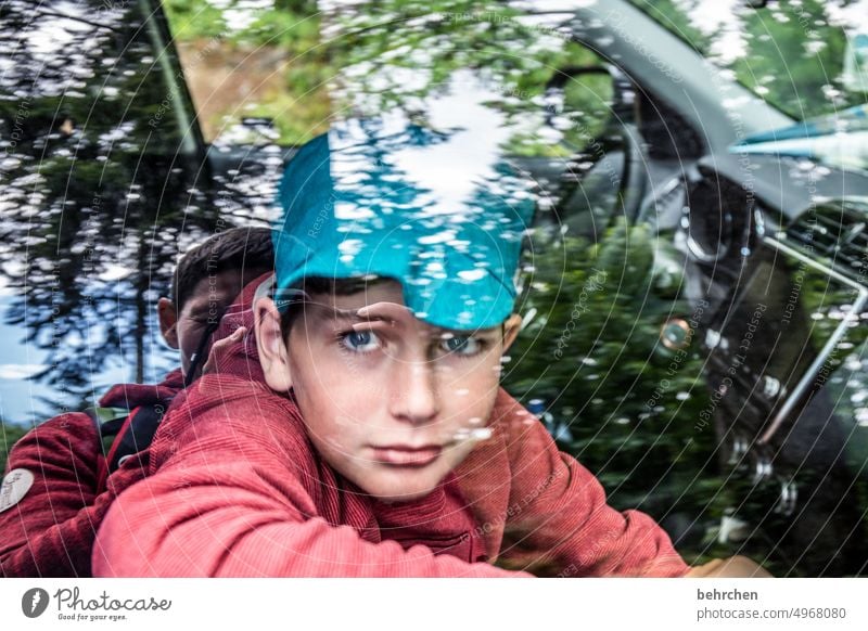 two who see each other! Wait In transit Car journey Canada travel Mirror image car Face Family Son Meditative tired Infancy Child Boy (child) portrait Cool