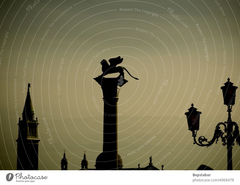 Silhouette of the belltower and the Lion column of Venice Christianity European Venetian architecture catholicism christian city culture europe famous gothic