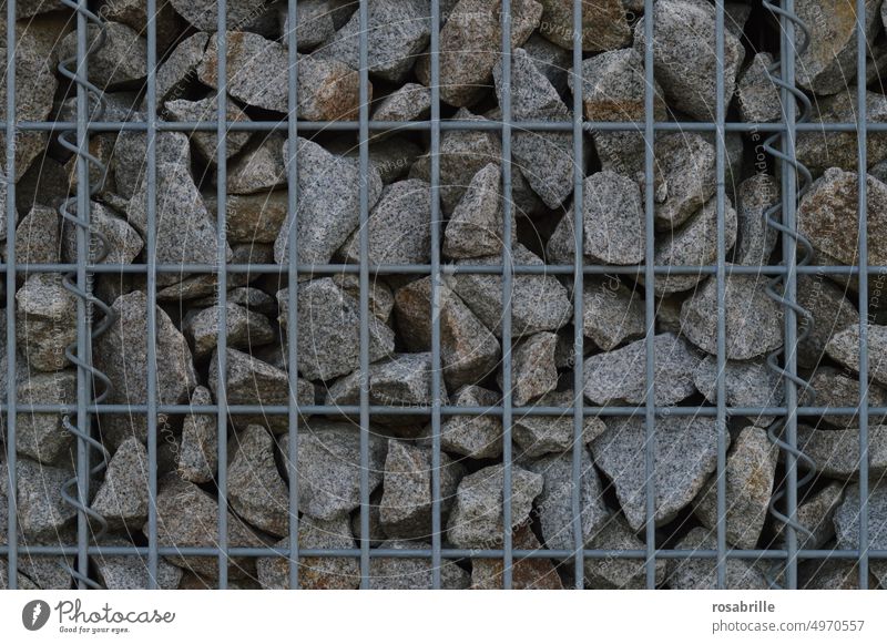 Gabion wall | color reduced Gabions Wall (building) stones Grating background Abstract Grid gravel ballast stones Stone Structures and shapes Pattern