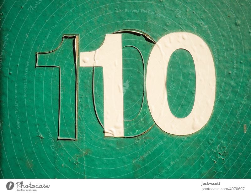 10 + 10 = 110 number Change Surface Green Weathered double Past Typography glued Varnish Signs and labeling Authentic Ravages of time Relay Transience Detail