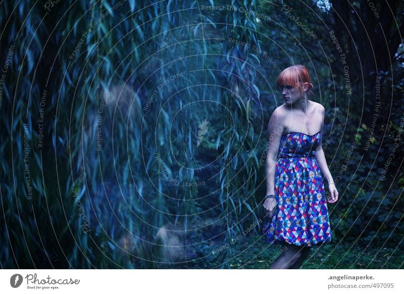 this world isn´t real VIIII Weeping willow somber dream Woman Dress Looking dishevelled Forest