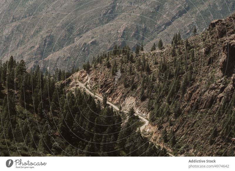From above mountainous landscape with a road crossing the mountains outdoor no people horizontal nature travel crossroad driving journey valley curve copy space