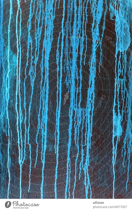 color pattern texture of down flows of light blue paint on dark black background, dripping down the wall. Creative background, abstract design element creative