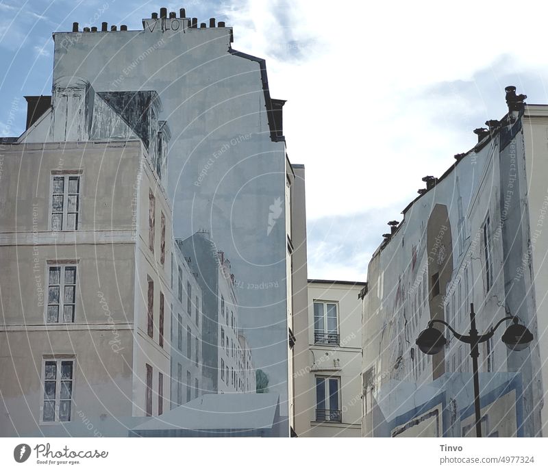 Painted facades in Paris Facade painting House (Residential Structure) Building Exterior shot Wall (barrier) Town Deserted Colour photo Architecture 3D effect