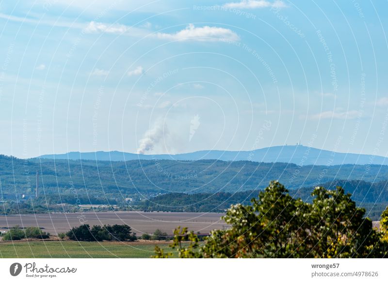 Column of smoke on the horizon | Forest fire at Brocken Harz upper resin Mountain Exterior shot Nature Landscape Deserted Colour photo Day Remote View